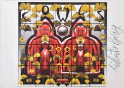 GILBERT & GEORGE - ARTISTS - 'COWLS' - AUTOGRAPHED POSTCARD