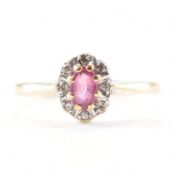 HALLMARKED 9CT GOLD RUBY & DIAMOND HALO RING