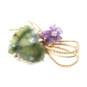 VINTAGE GOLD NEPHRITE AMETHYST & DIAMOND BROOCH