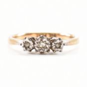 VINTAGE 9CT GOLD PLATINUM & DIAMOND THREE STONE RING