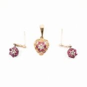 HALLMARKED 9CT GOLD RUBY & DIAMOND JEWELLERY SUITE