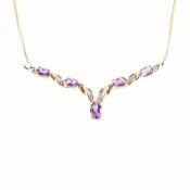 HALLMARKED 9CT GOLD AMETHYST & DIAMOND PENDANT NECKLACE