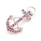 925 SILVER & RUBY ANCHOR BROOCH PIN