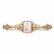 19TH CENTURY ENAMEL CHERUB BAR BROOCH