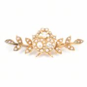 VICTORIAN GOLD PEARL & DIAMOND DOUBLE HEART BROOCH