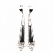 PAIR OF 925 SILVER MARCASITE & ENAMEL DROP EARRINGS