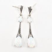 PAIR OF 925 SILVER OPALITE & MARCASITE DROP EARRINGS