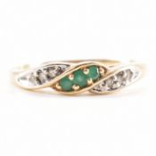 HALLMARKED 9CT GOLD EMERALD & DIAMOND CROSS OVER RING