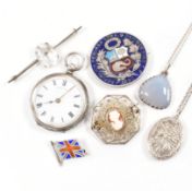 COLLECTION OF ASSORTED SILVER JEWELLERY & POCKET WATCH