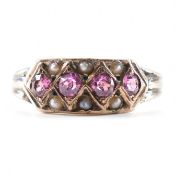 VICTORIAN HALLMARKED 9CT GOLD PEARL & GARNET RING