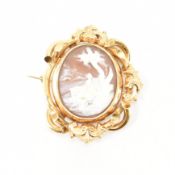 ANTIQUE GOLD PLATED CARVED SHELL CAMEO BROOCH