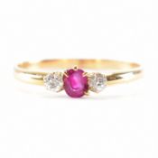 HALLMARKED 18CT GOLD DIAMOND & RUBY THREE STONE RING