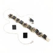 GROUP OF 925 SILVER & BLACK STONE SET JEWELLERY
