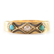 HALLMARKED 15CT GOLD TURQUOISE & PEARL RING