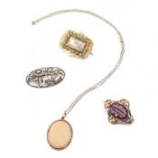 TWO ANTIQUE BROOCHES & SILVER BROOCH & LOCKET