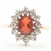 HALLMARKED 9CT GOLD GARNET & CZ CLUSTER RING