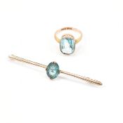 VINTAGE GOLD & BLUE STONE BAR BROOCH & DRESS RING