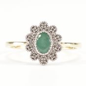 HALLMARKED 9CT GOLD DIAMOND & EMERALD HALO RING