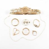 HALLMARKED 9CT GOLD ROTARY WRISTWATCH & JEWELLERY FRAGMENTS