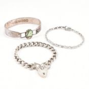 THREE SILVER BRACELETS - ABALONE & HEART LOCK