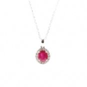 18CT WHITE GOLD RUBY & DIAMOND PENDANT NECKLACE