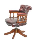 1980s VICTORIAN STYLE OXBLOOD LEATHER CAPTAINS DESK CHAIR