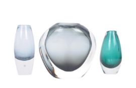 THREE RETRO MID CENTURY SCANDINAVIAN STUDIO ART GLASS VASES