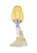 ART DECO GLASS NUDE LAMP WITH CITRINE GLASS SHADE