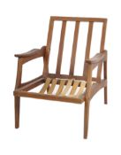 MID CENTURY DANISH TEAK FRAMED ARMCHAIR / LOUNGE CHAIR