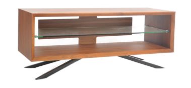 CONTEMPORARY DESIGNER WALNUT AND GLASS MEDIA STAND