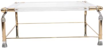 1980s BRASS EFFECT AND ACRYLIC FRAMED COFFEE TABLES