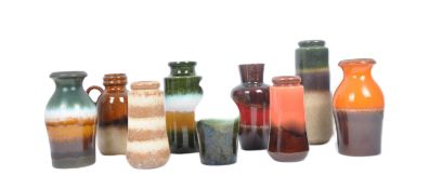 COLLECTION OF NINE RETRO VINTAGE WEST GERMAN POTTERY VASES