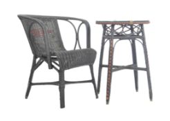 ASTER - MID CENTURY BLACK WICKER WOVEN CHAIR AND TABLE