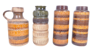 FOUR RETRO MID 20TH CENTURY WEST GERMAN POTTERY VASES