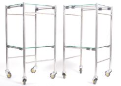 PAIR OF VINTAGE STAINLESS STEEL MEDICAL DENTIST TROLLEYS