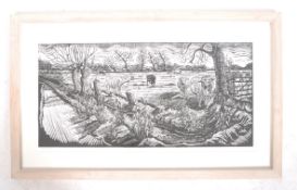 MYRTLE PIZZEY - CATTLE ON HAY MOO - LINOCUT PRINT