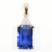 HALLMARKED 9CT GOLD BLUE STONE & DIAMOND PENDANT