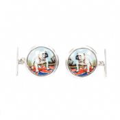 925 SILVER & ENAMEL BULLDOG CUFFLINKS