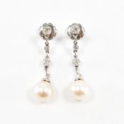 PAIR OF ANTIQUE PEARL & DIAMOND DROP EARRINGS