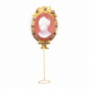 ANTIQUE GOLD CAMEO & DIAMOND BROOCH PIN