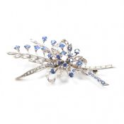 VINTAGE DIAMOND & SAPPHIRE FLORAL SPRAY BROOCH