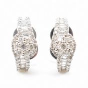 14CT WHITE GOLD & DIAMOND SET STUD HALF HOOP EARRINGS