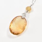 ART DECO CITRINE & DIAMOND CAMEO PENDANT NECKLACE