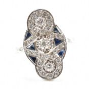 ART DECO DIAMOND & SAPPHIRE PANEL RING