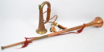 PAIR OF 20TH CENTURY COPPER HORNS - POST HORN & BUGLE