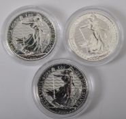 THREE UK QUEEN ELIZABETH II 1OZ 999 SILVER BRITANNIA £2 COINS
