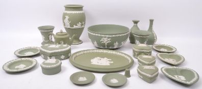 LARGE COLLECTION OF VINTAGE WEDGWOOD GREEN JASPERWARE
