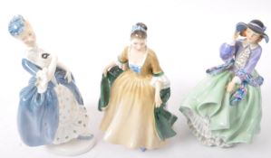 THREE VINTAGE ROYAL DOULTON BONE CHINA LADY FIGURES
