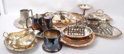 SILVER PLATED SERVING TRAYS WITH OTHER ITEMS