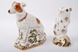 ROYAL CROWN DERBY - TWO VINTAGE JACK RUSSEL & GERBIL FIGURES